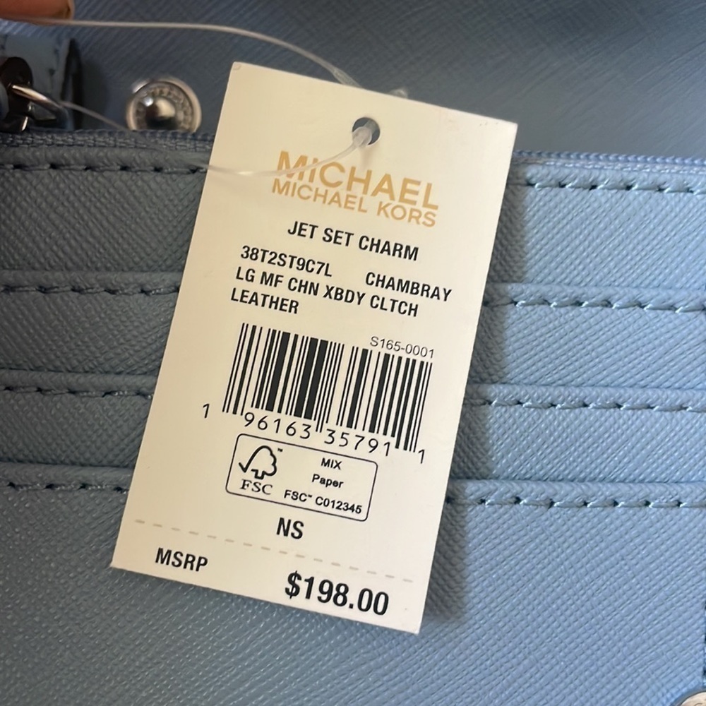 Brand New Michael Kors Genuine Leather Chambray Blue Snap Wallet Clutch - Picture 7 of 16